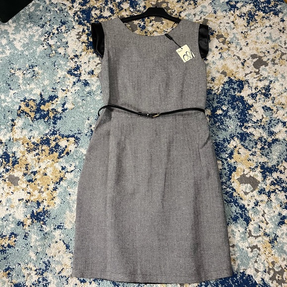 Classy Wool Lined Dress with Vegan Leather Flutter Sleeve - Picture 2 of 5